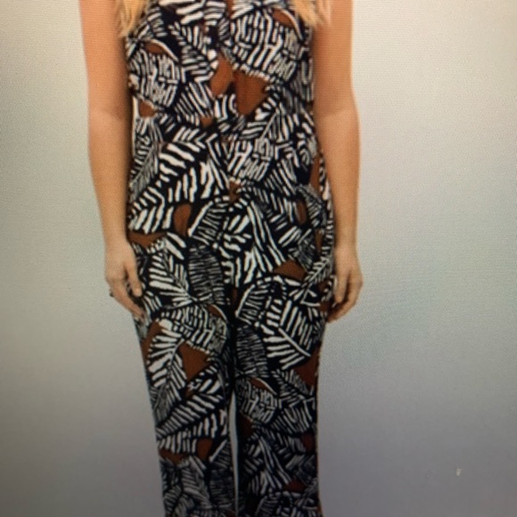 Violeta by Mango NWT Long Printed Black Copper Jumpsuit Curvy Plus Size 2X - Picture 3 of 11